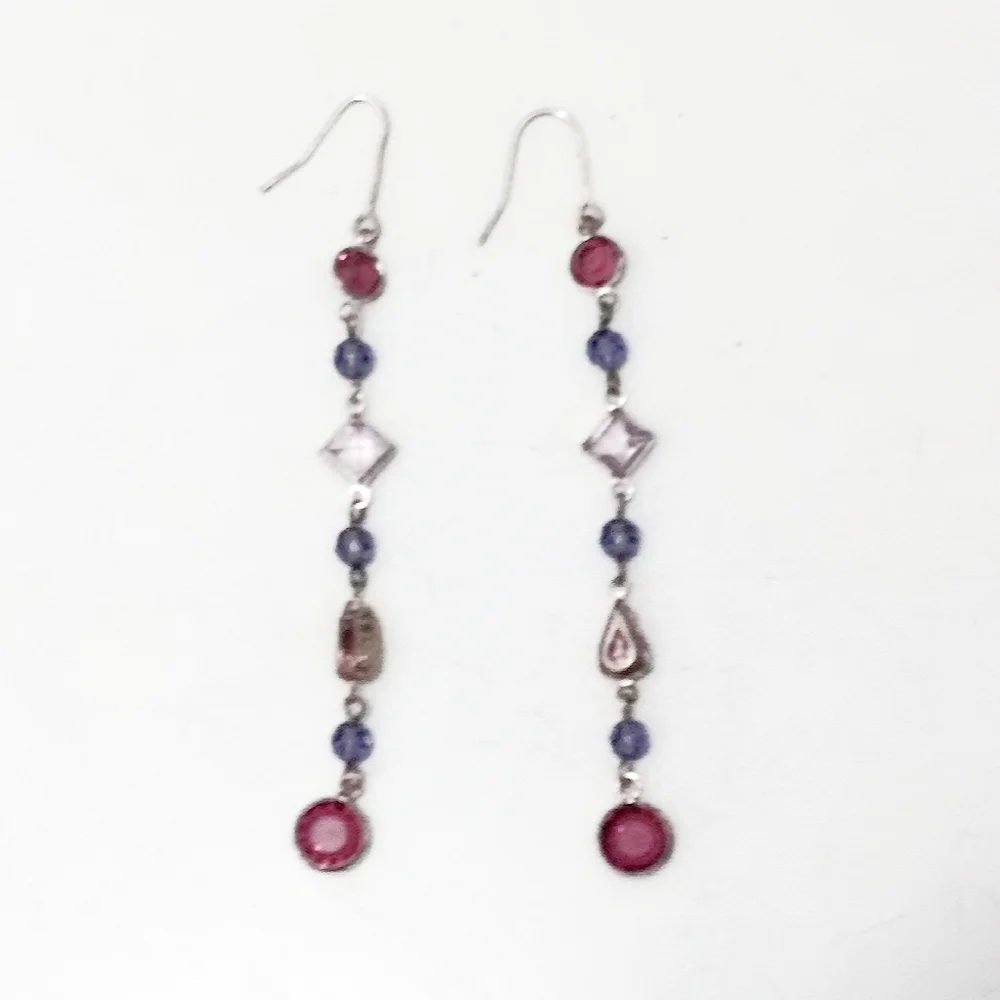 Vintage Sterling Amethyst & Pink Quartz Long Earrings - Picture 5 of 8